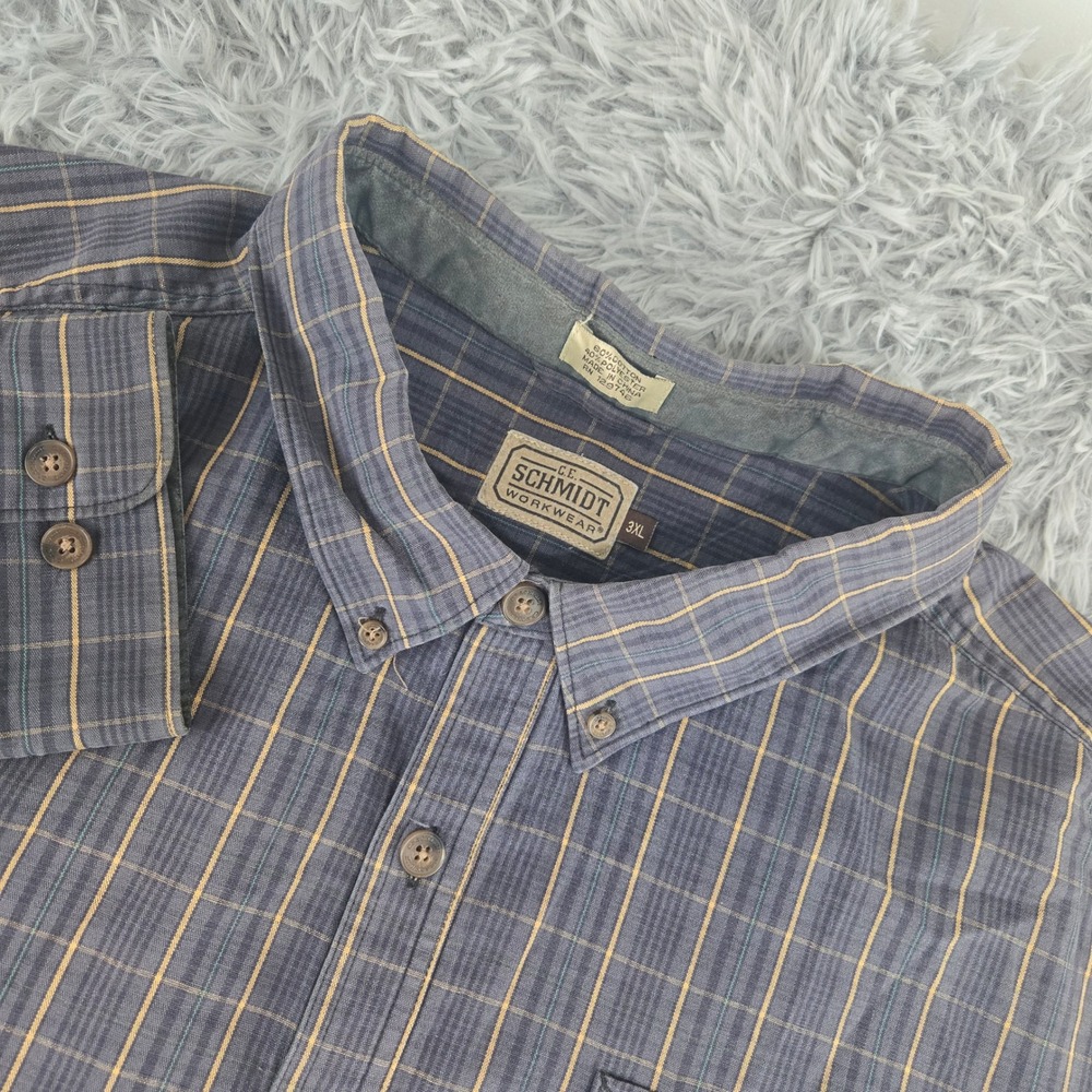 C.E. Schmidt 3XL Charcoal Yellow‎ Plaid Long Sleeve Workwear Button Down Shirt